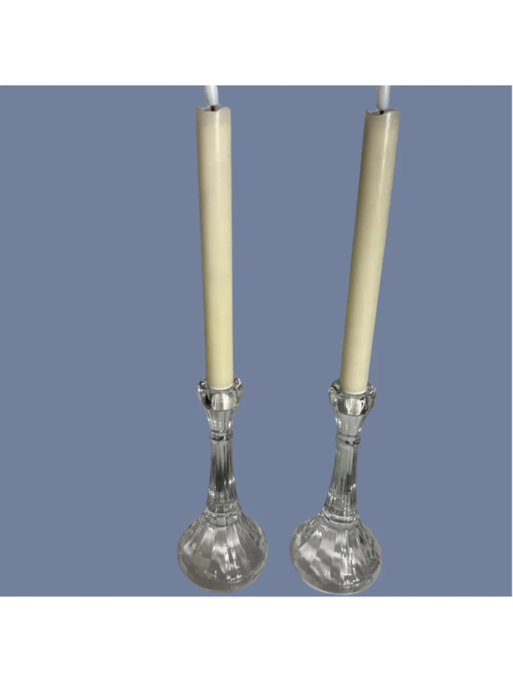 2 clear glass column candle holders removable pegged bell shape votive holders
